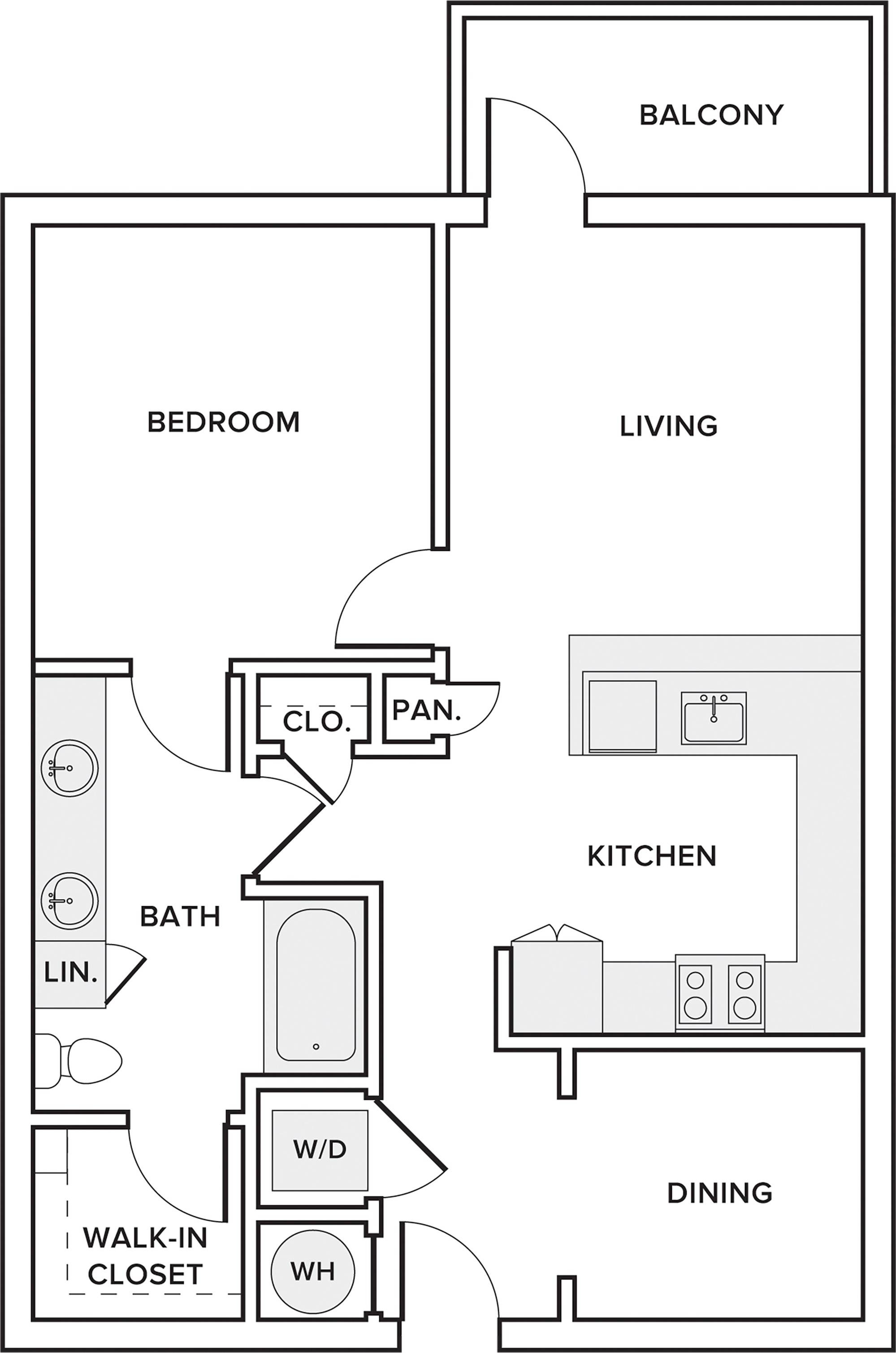 825 square foot one bedroom one bathroom apartment floorplan image