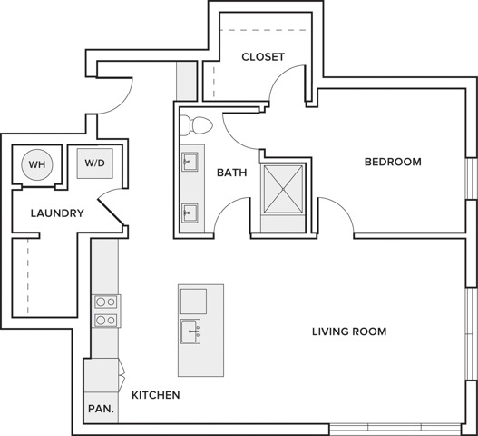 946 square foot one bedroom one bath apartment floorplan image