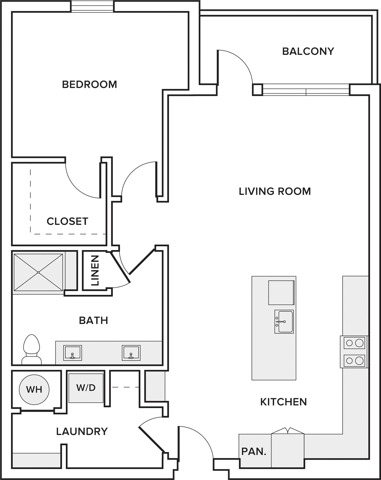976 square foot one bedroom one bath apartment floorplan image