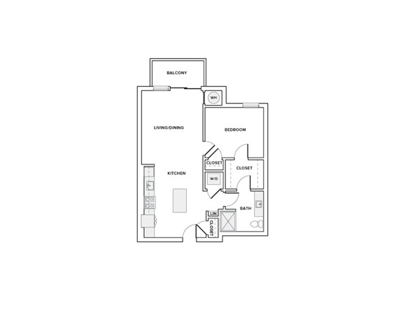 737 square foot one bedroom one bath apartment floorplan image