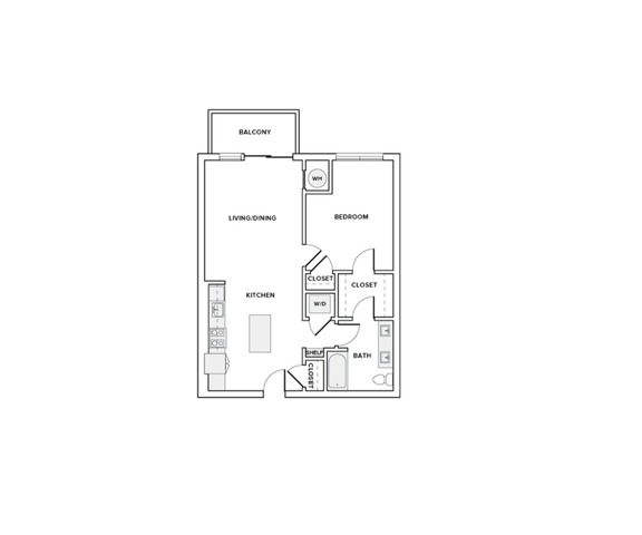 728 square foot one bedroom one bath apartment floorplan image