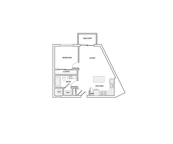 649 square foot one bedroom one bath apartment floorplan image