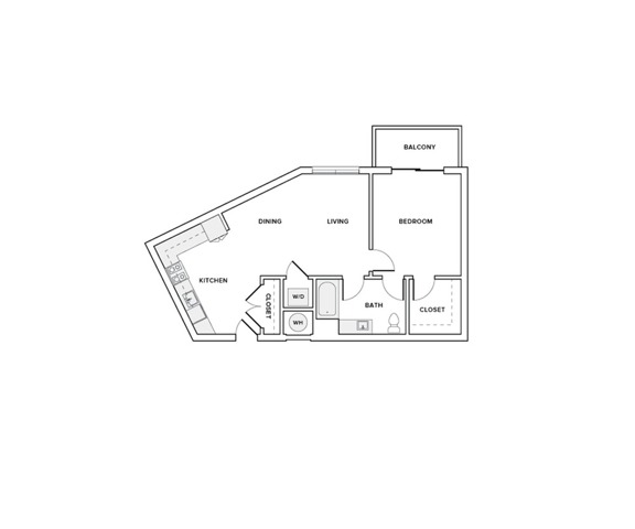 726 square foot one bedroom one bath apartment floorplan image