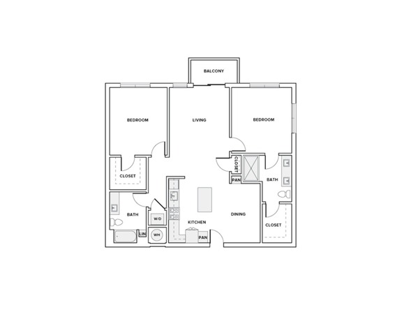 1173 square foot two bedroom two bath apartment floorplan image