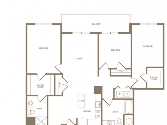 1517 square foot three bedroom two bath apartment floorplan image