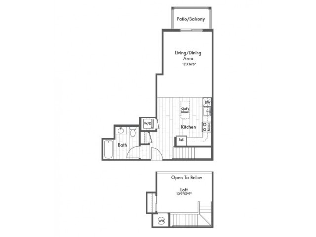 726 square foot studio loft one bath floor plan image