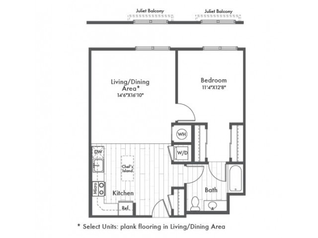 813 square foot one bedroom one bath apartment floorplan image