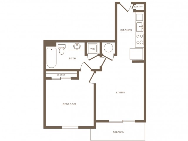 621 square foot one bedroom one bath phase II apartment floorplan image