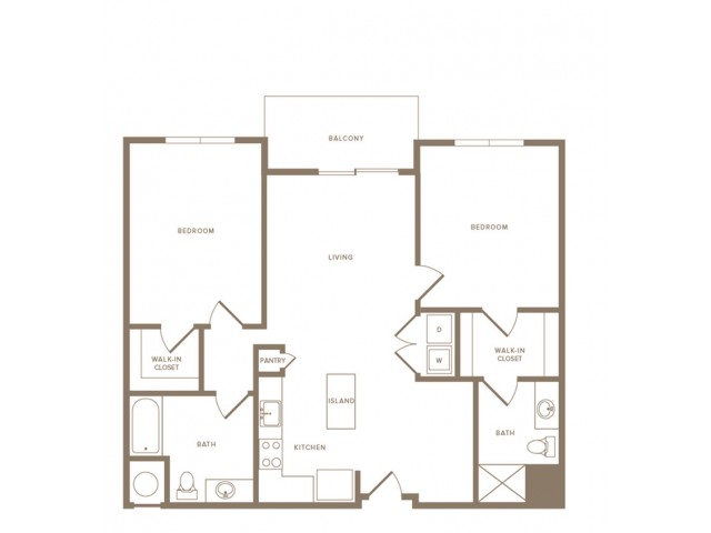 1165 to 1181 square foot two bedroom two bath apartment floorplan image