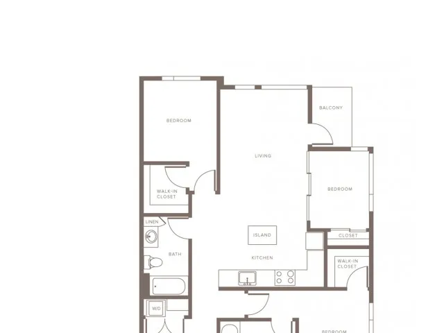 1144 square foot two bedroom two bath with den apartment floorplan image