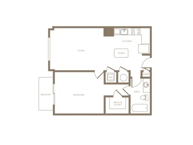 733 square foot one bedroom one bath phase II apartment floorplan image