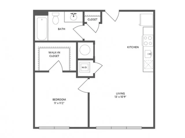 600 square foot one bedroom one bath apartment floorplan image