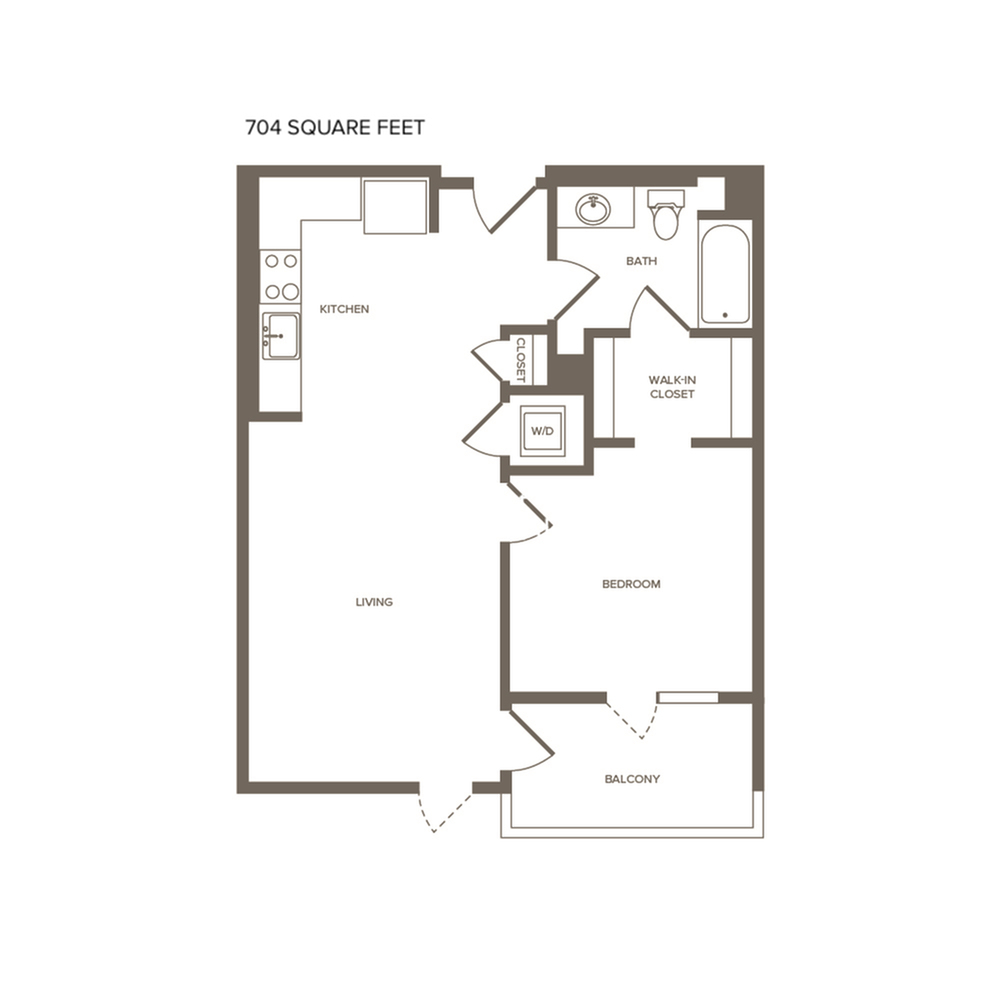 705 square foot one bedroom one bath floorplan image