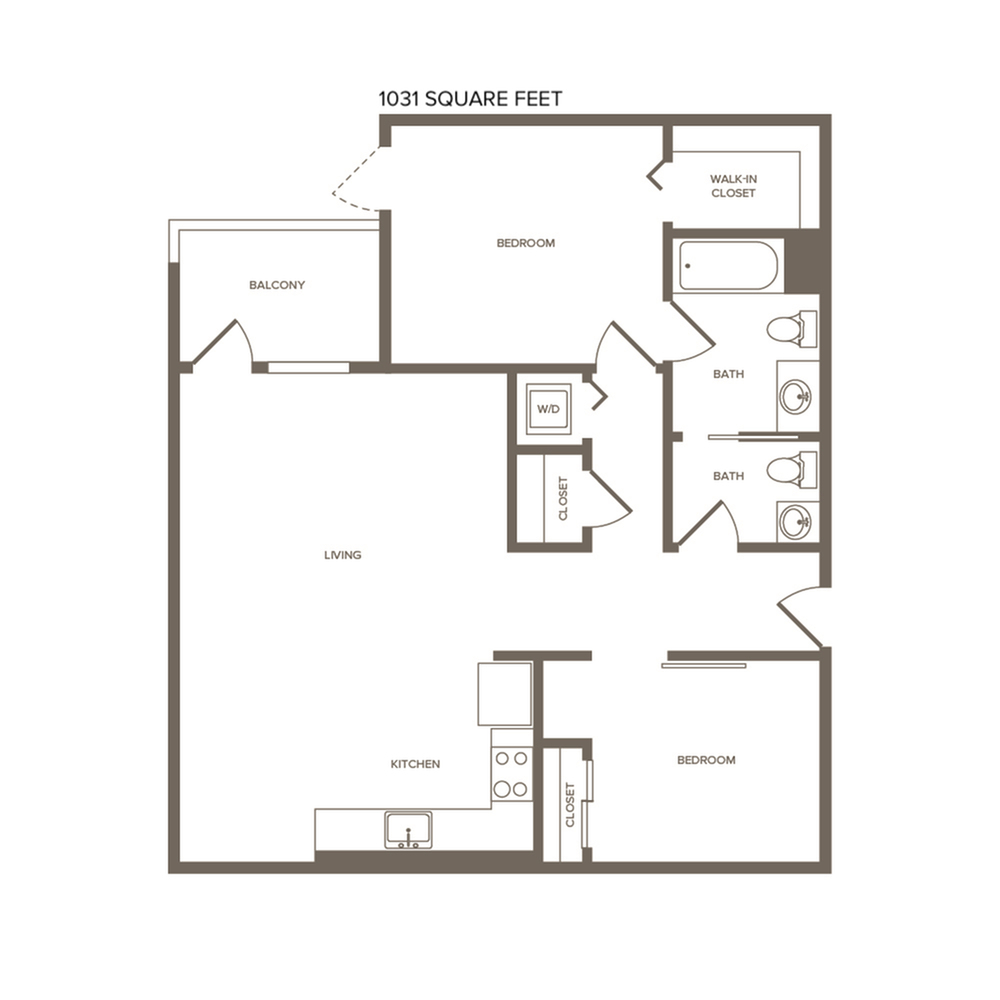 1031 square foot two bedroom one bath floor plan image