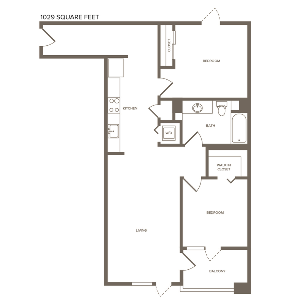 1029 square foot two bedroom one bath floor plan image