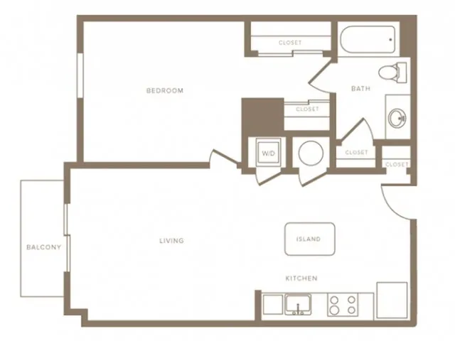 722 square foot one bedroom one bath phase II apartment floorplan image