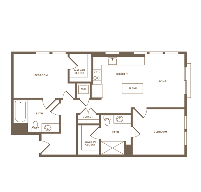 918 square foot two bedroom two bath floor plan image