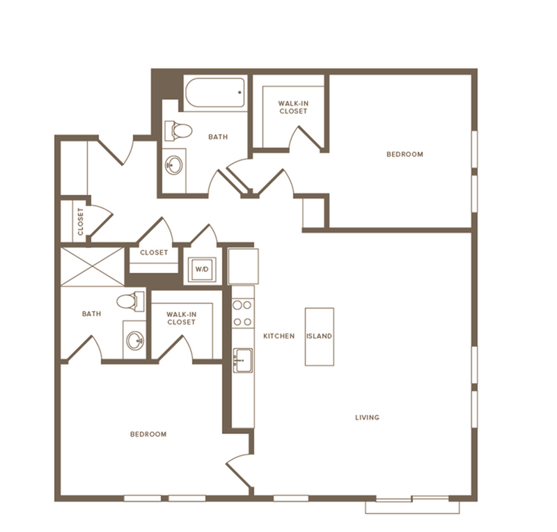 1188 square foot two bedroom two bath floor plan image