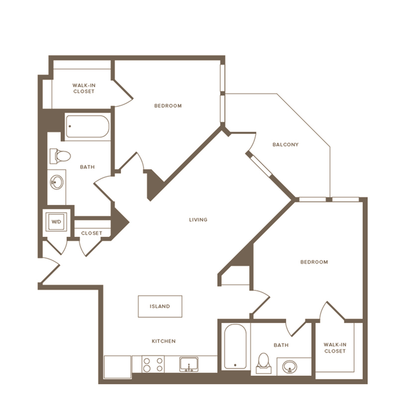 995 square foot two bedroom two bath floor plan image