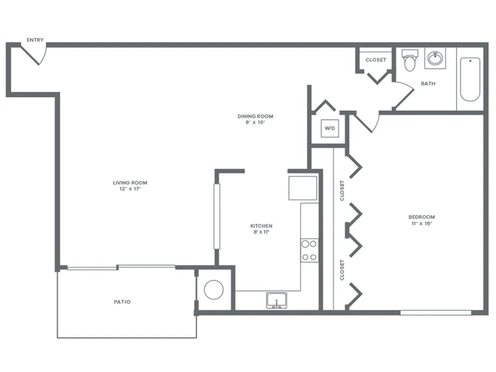 714 square foot renovated one bedroom one bath apartment floorplan image
