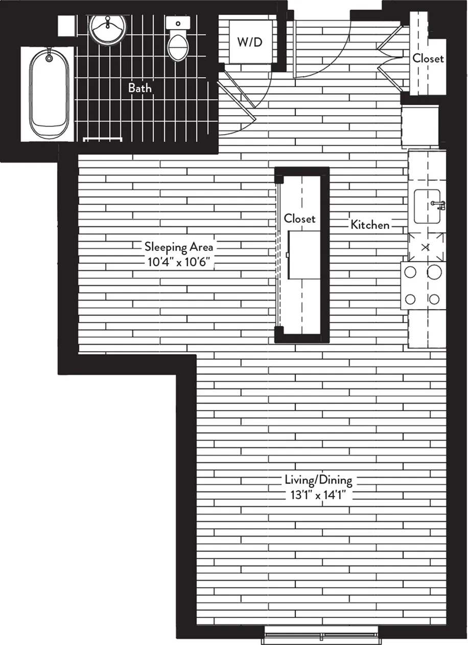600 square foot one bedroom one bath floor plan image