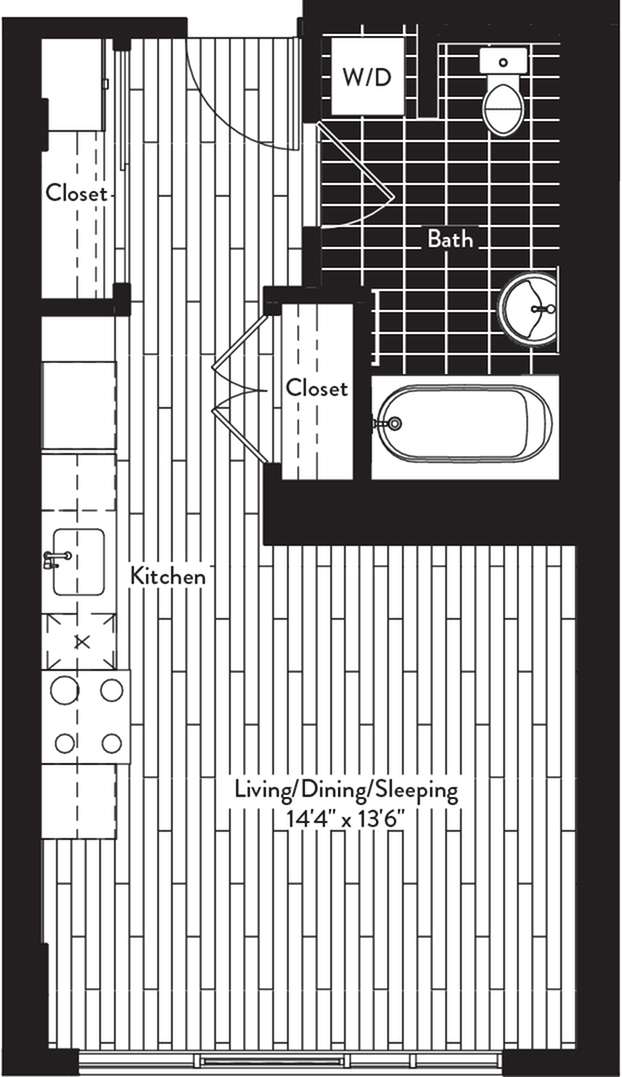 407 square foot studio one bath floor plan image