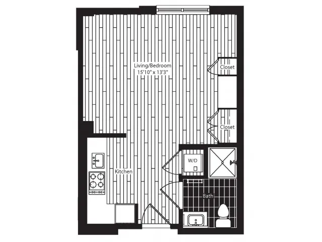385 square foot studio one bath floor plan image