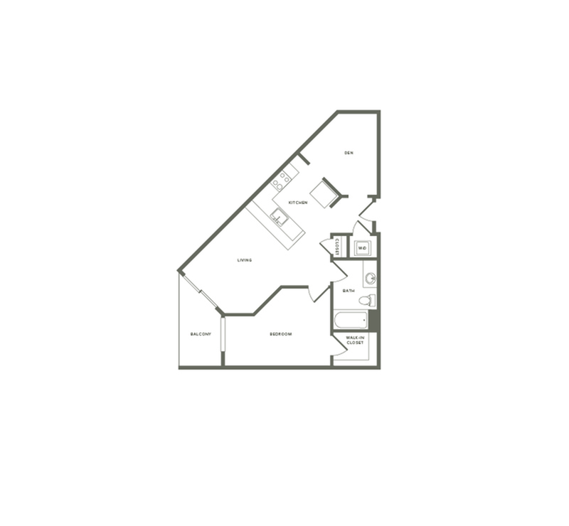 751 square foot one bedroom one bath with den floor plan image