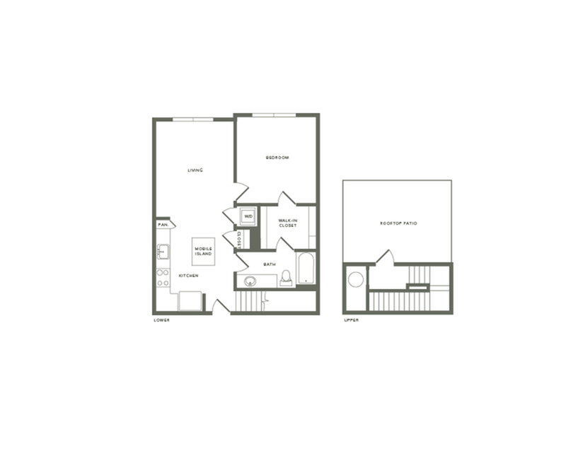 838 square foot one bedroom one bath with rooftop patio apartment floorplan image