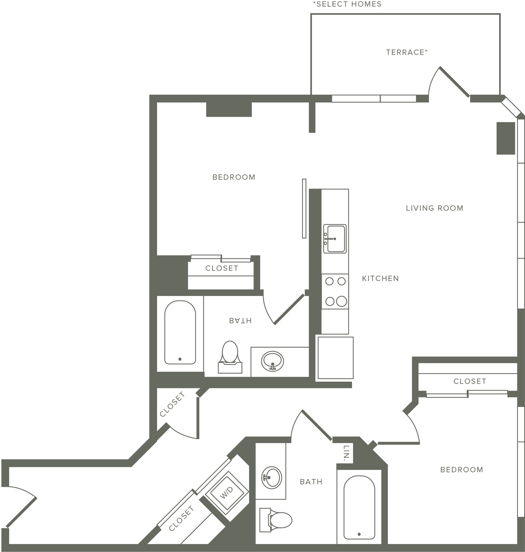 914-937 square foot two bedroom two bath floor plan image