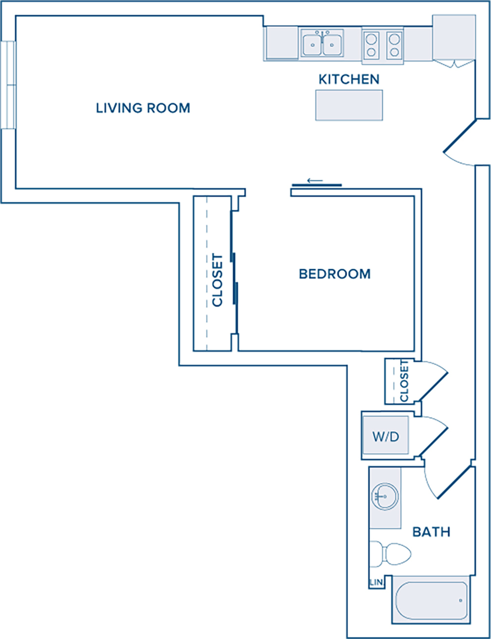 746-748 square foot one bedroom one bath apartment floorplan image