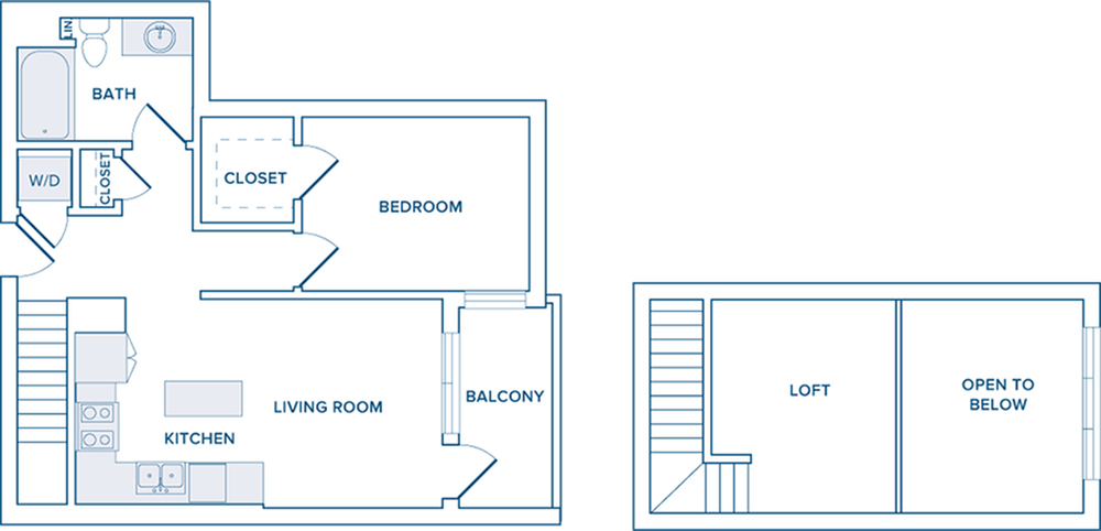 828 square foot one bedroom loft one bath apartment floorplan image