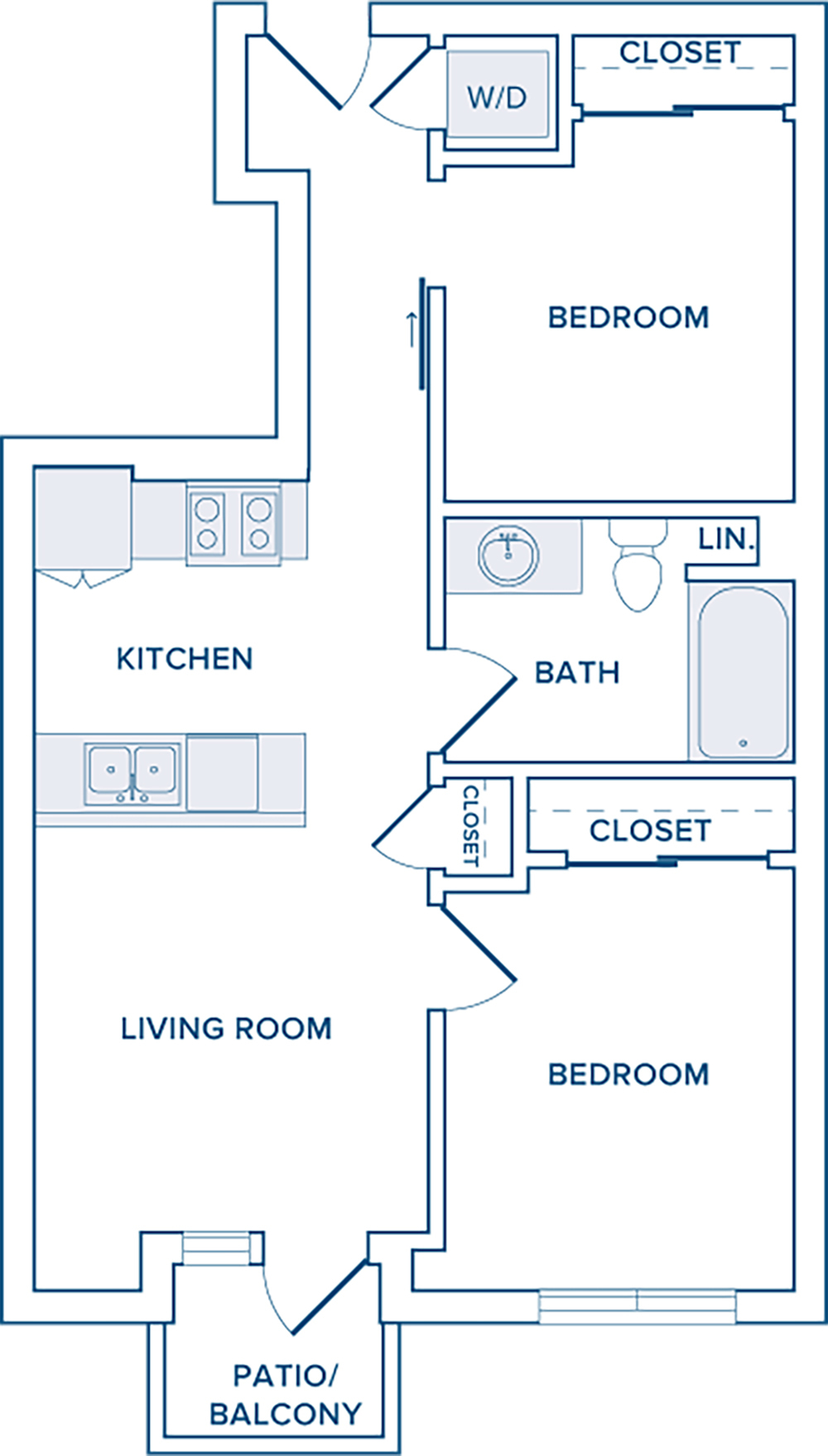 736 to 747 square foot two bedroom one bath apartment floorplan image