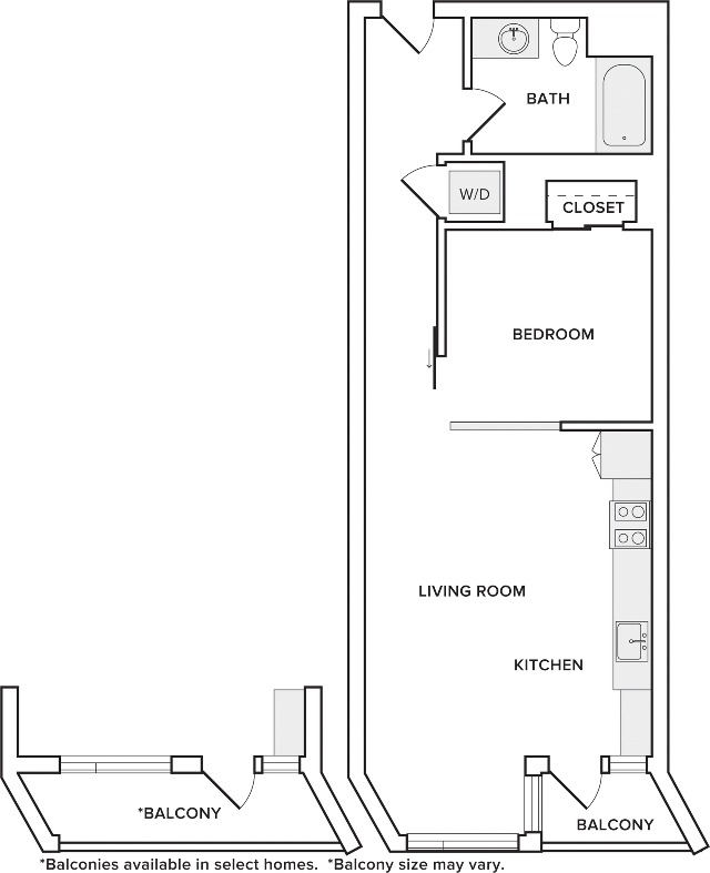609-804 square foot one bedroom one bath apartment floorplan image