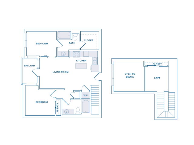 1174 to 1192 square foot two bedroom loft two bath apartment floorplan image