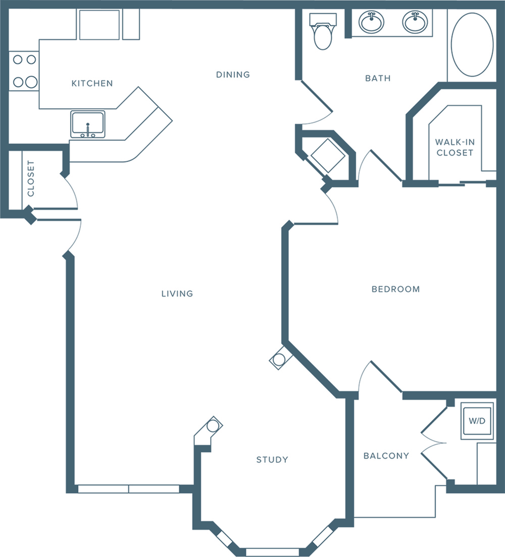 920 square foot one bedroom one bath apartment floorplan image
