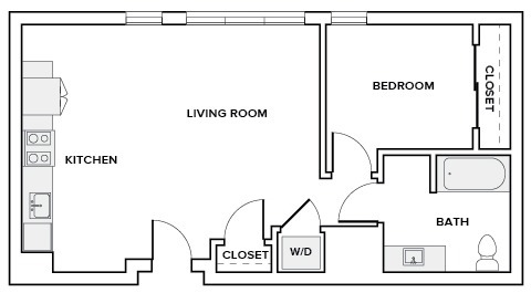 676 to 685 square foot one bedroom one bath apartment floor plan image in Redmond, WA