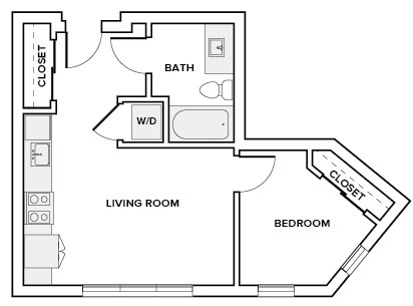 525 to 535 square foot one bedroom one bath apartment floor plan image in Redmond, WA