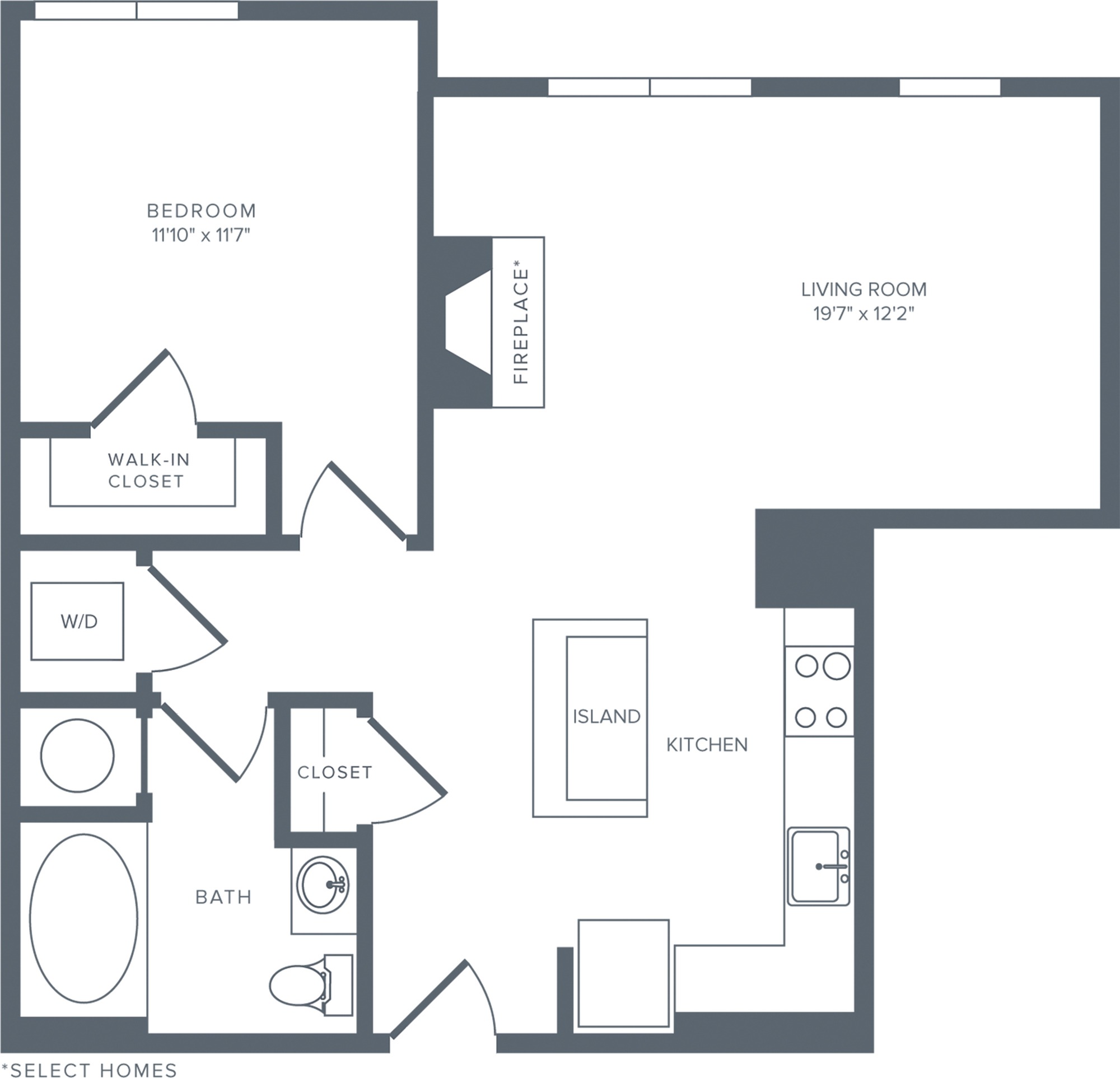 837 square foot one bedroom one bath apartment floor plan image