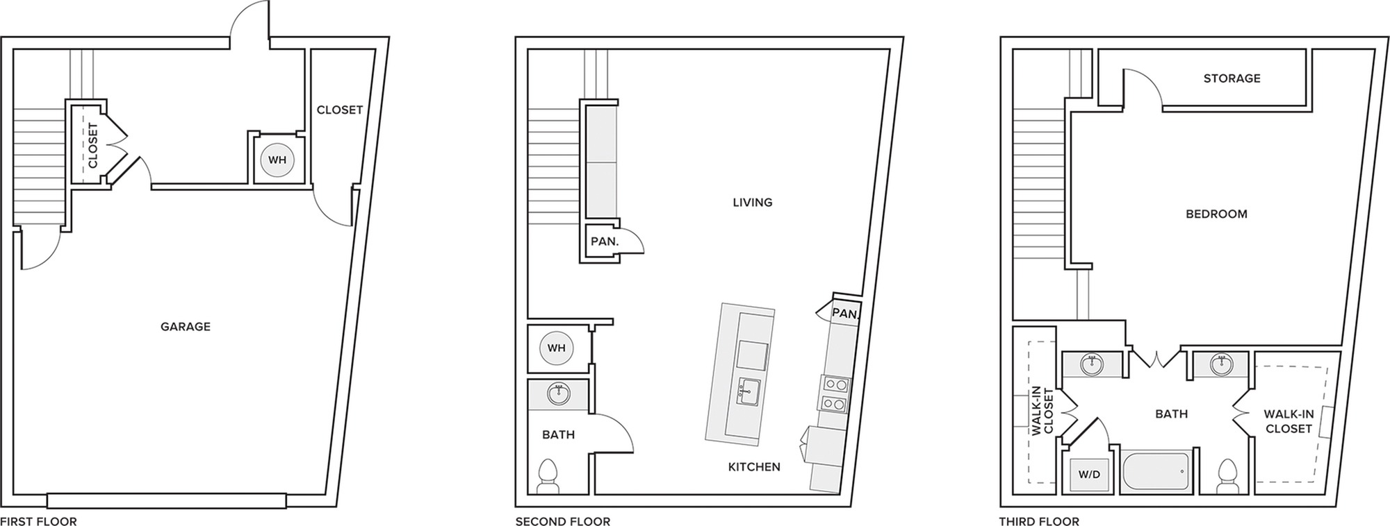 1432 square foot one bedroom one and a half bath floor plan image