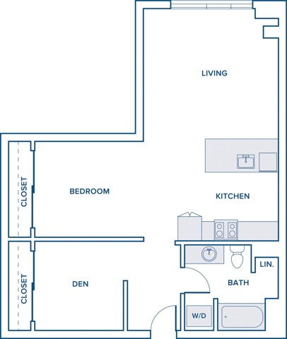833 square foot one bedroom one bathroom with den floorplan image