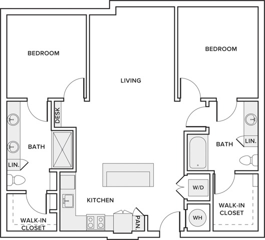 1179 square foot two bedroom two bath apartment floor plan in Frisco, TX