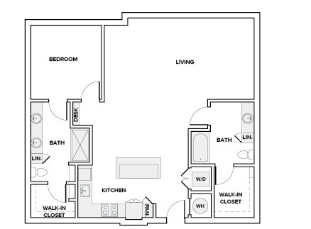 1161 square foot one bedroom two bath apartment floor plan in Frisco, TX