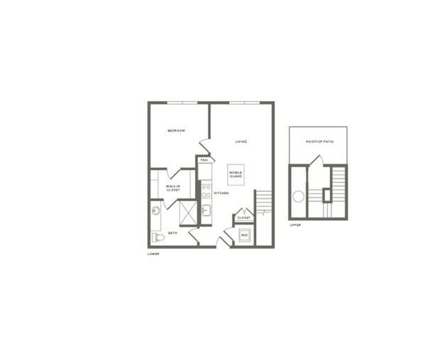 842 square foot one bedroom one bath with loft apartment floorplan image