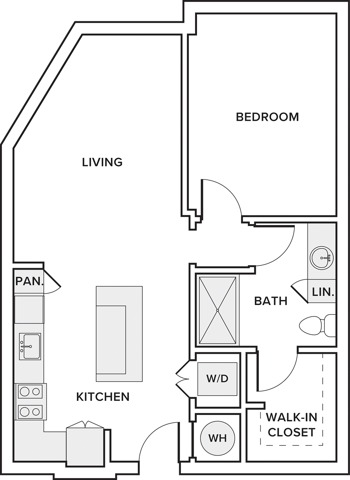 749 square foot one bedroom one bath apartment floor plan in Frisco, TX