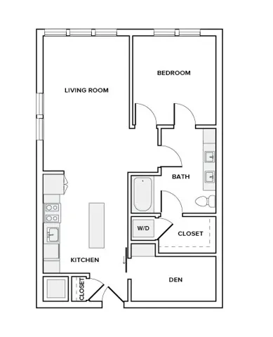 847 square foot one bedroom one bath with den apartment floor plan in Houston, TX