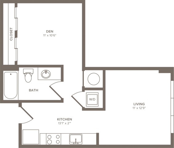 538 square foot studio with den one bath floor plan image