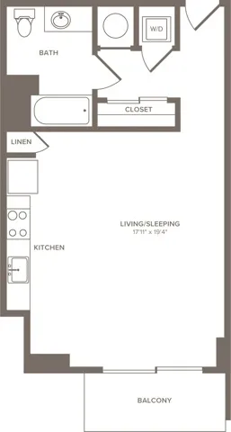 580 square foot studio one bath floor plan image