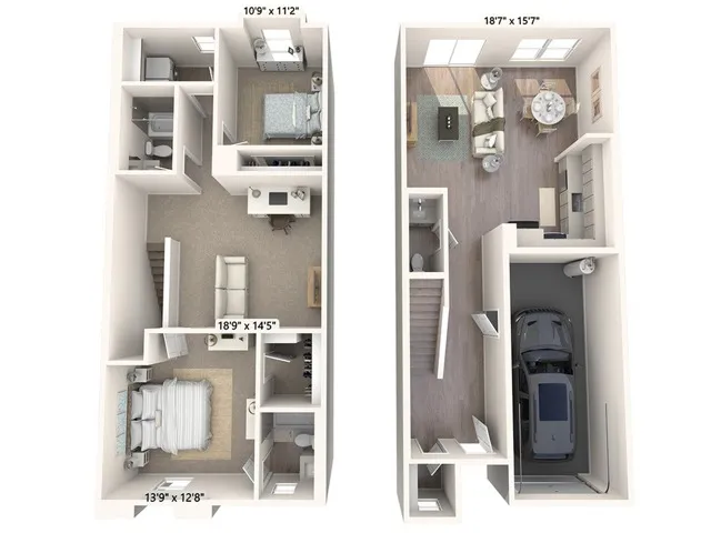 1452 square foot two bedroom two and a half bath with loft townhome floor plan in Phoenix, Arizona