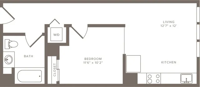 537 square foot one bedroom one bath floorplan image